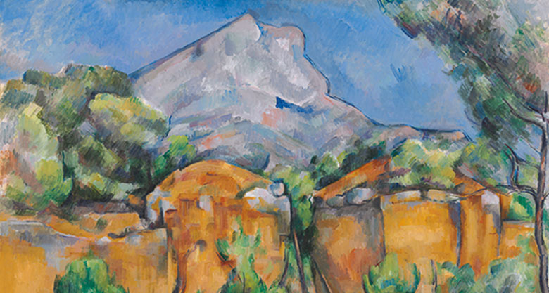 A painting by Mont Sante Victoire seen from the Bibémus Quarries by Paul Cézanne, 1897. Baltimore Museum of Art.