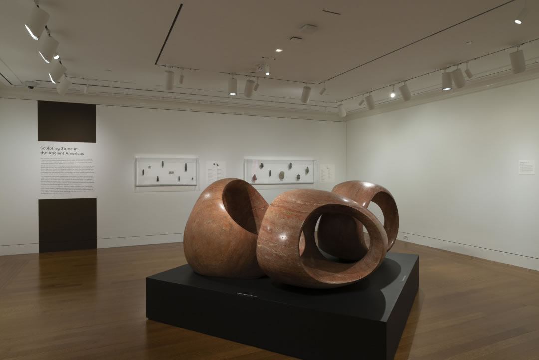 Installation view, Henry Moore and the Pre-Columbian Past. Henry Moore. _The Three Rings_. 1966. The Baltimore Museum of Art: Gift of Ryda and Robert H. Levi, Baltimore, BMA 1987.225. © The Henry Moore Foundation. All Rights Reserved, DACS / www.henry-moore.org